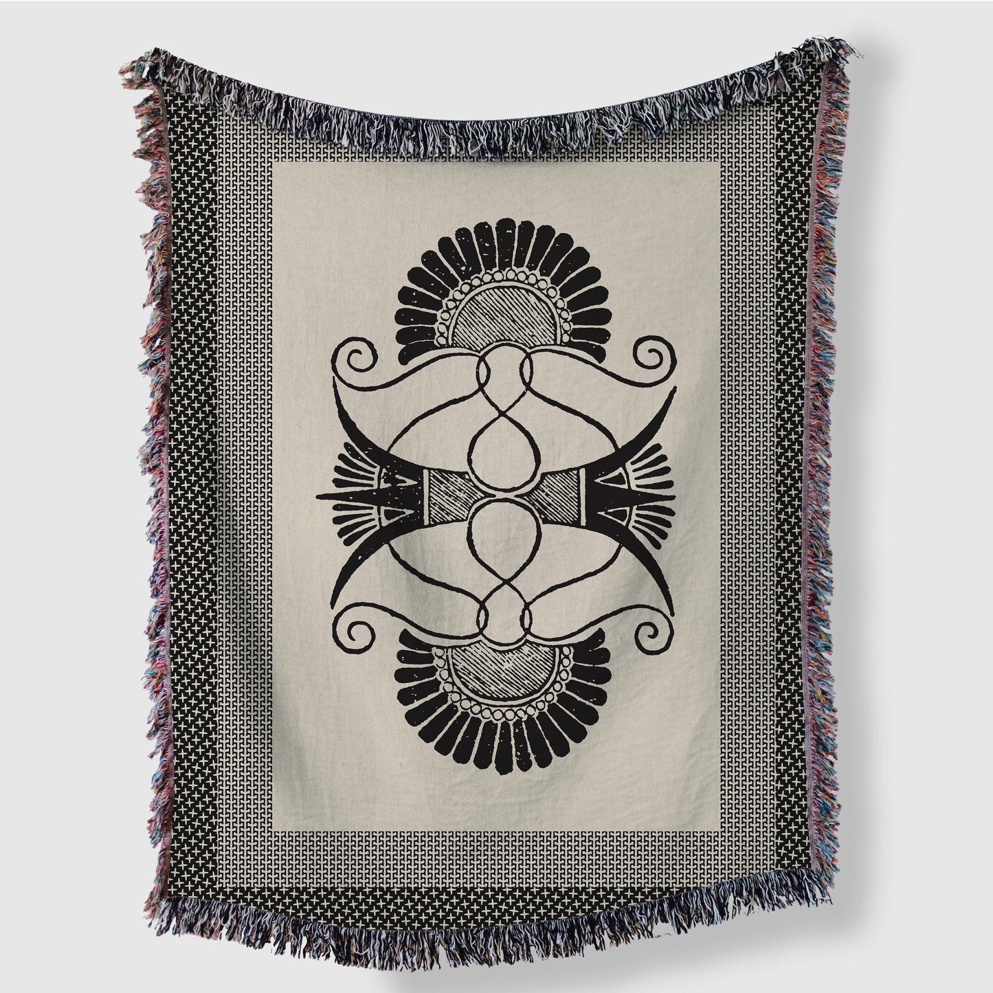 Ancient Greek Black And Beige Woven Blankets