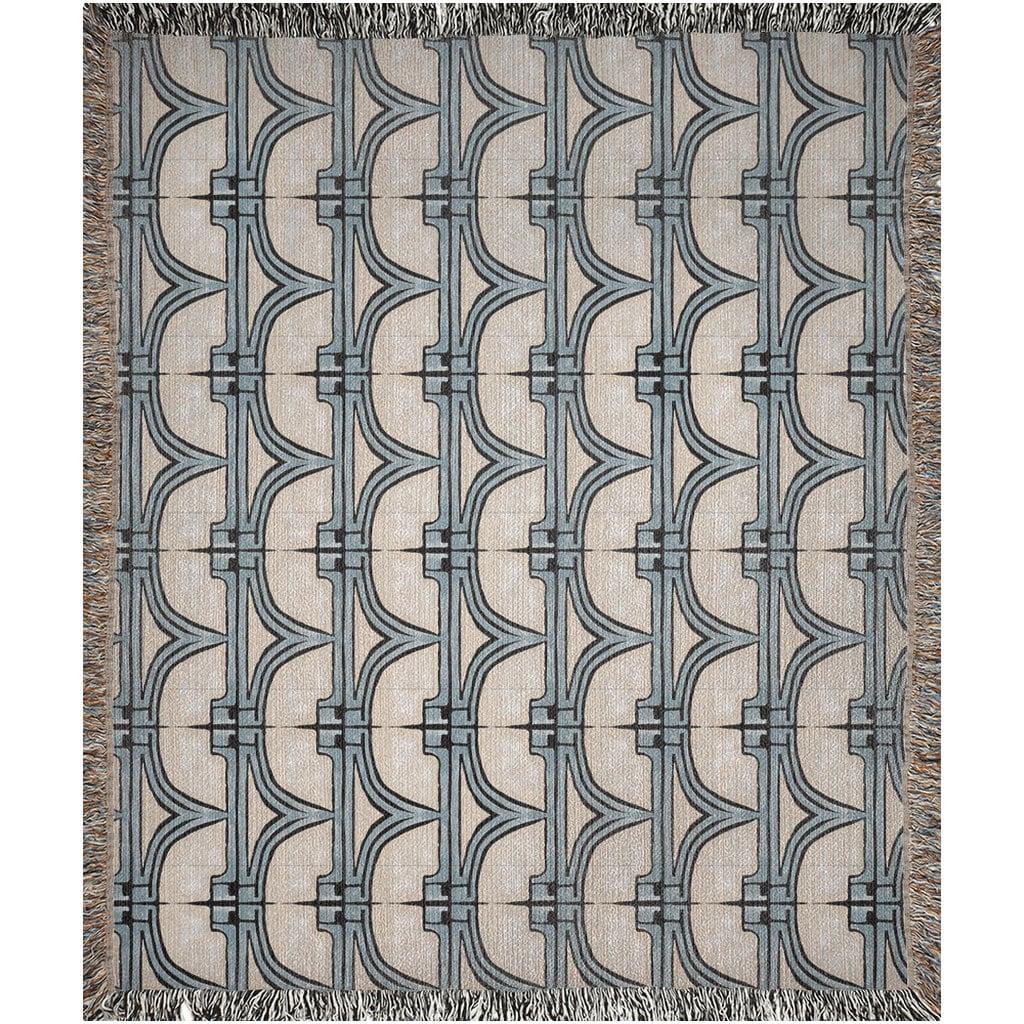 Baby Blue And Beige 1920s Pattern Woven Blankets