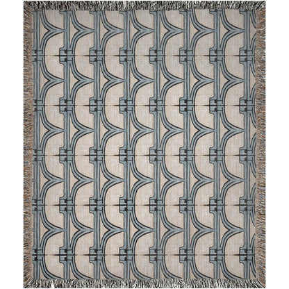 Baby Blue And Beige 1920s Pattern Woven Blankets