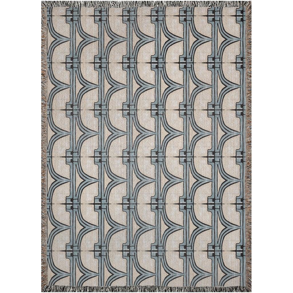 Baby Blue And Beige 1920s Pattern Woven Blankets