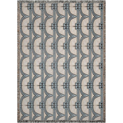 Baby Blue And Beige 1920s Pattern Woven Blankets