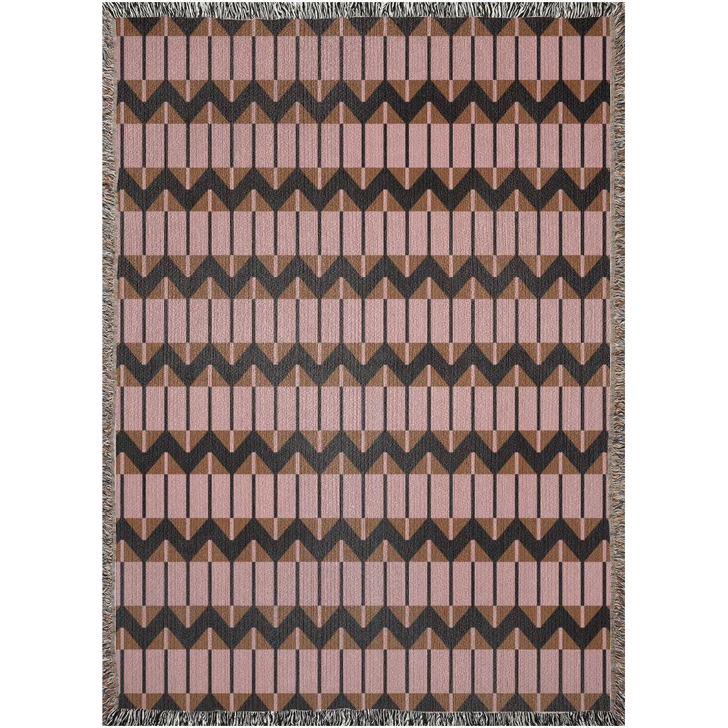 Modern Pink Brown And Black Zigzag Woven Cotton Blankets