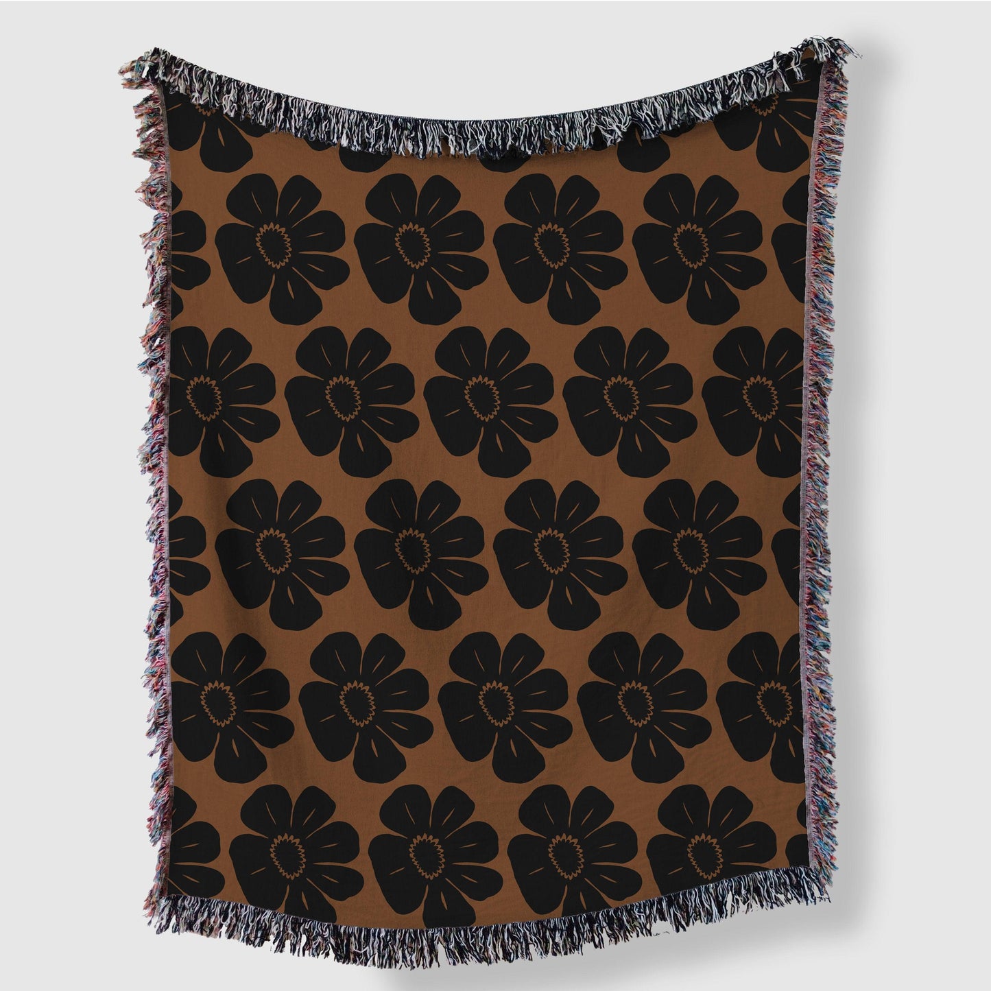 Brown And Black Matisse Flower Woven Cotton Blankets