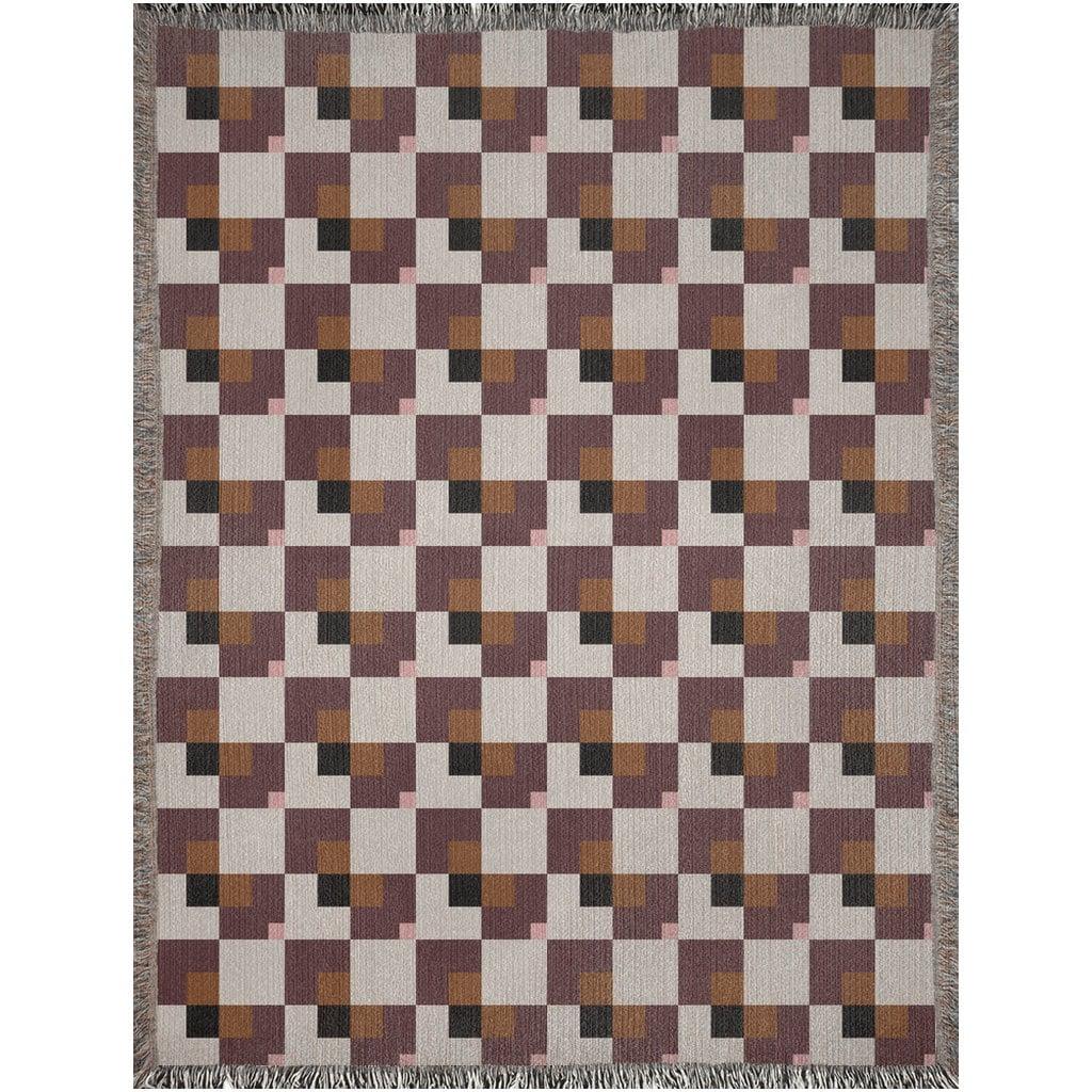 Brown Pink Black Beige Bauhaus Checkered Woven Cotton Blankets