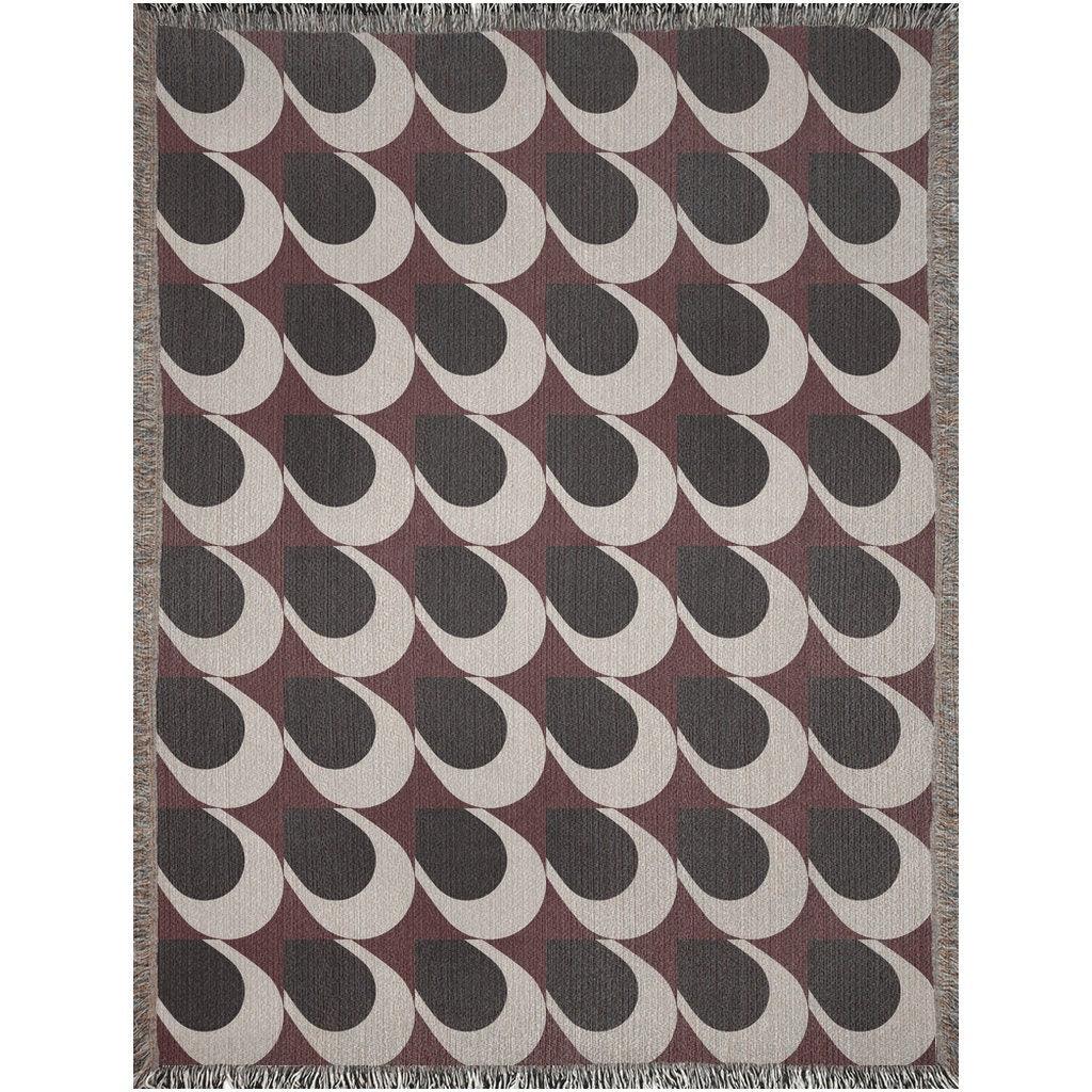 Maroon Black Beige Bauhaus Pattern Woven Cotton Throw Blankets