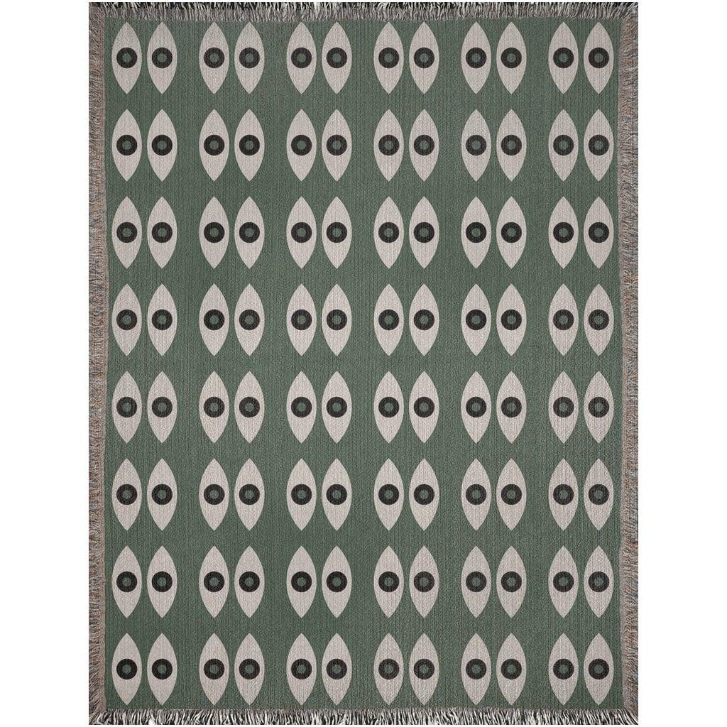 Bauhaus Green Black And Beige Eye Pattern Woven Blankets