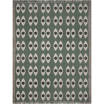 Bauhaus Green Black And Beige Eye Pattern Woven Blankets