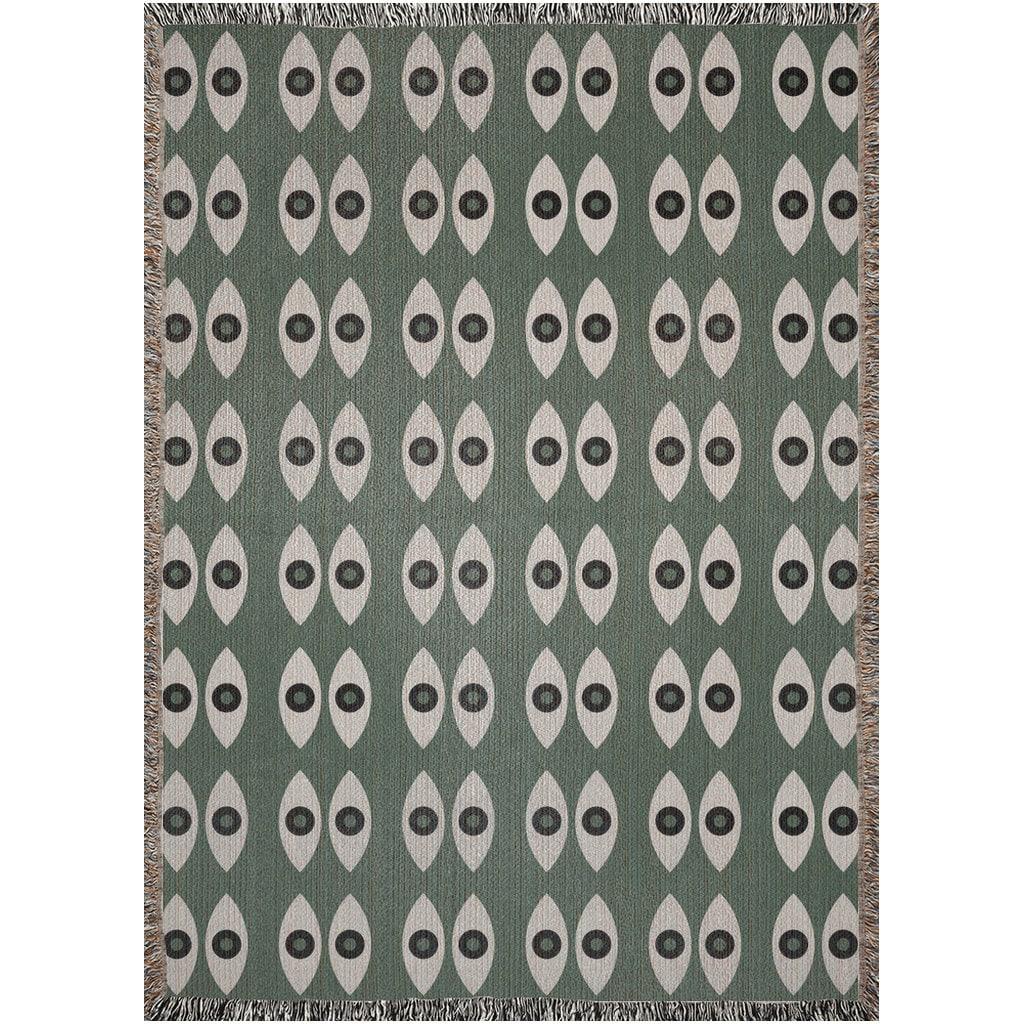 Bauhaus Green Black And Beige Eye Pattern Woven Blankets