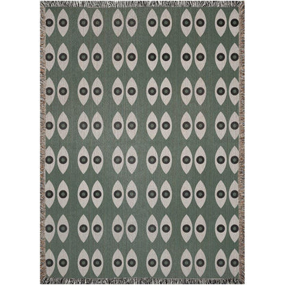 Bauhaus Green Black And Beige Eye Pattern Woven Blankets