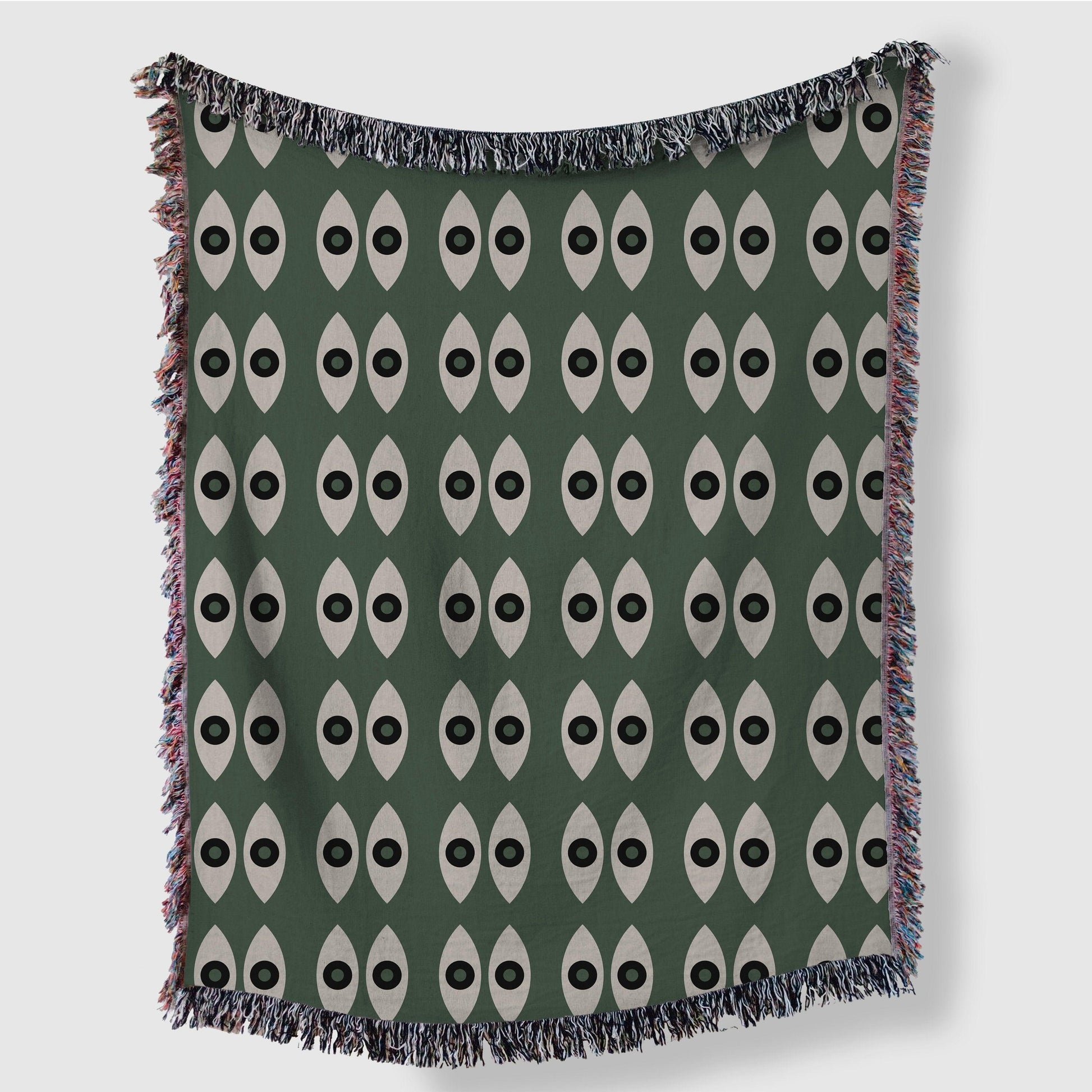 Bauhaus Green Black And Beige Eye Pattern Woven Blankets