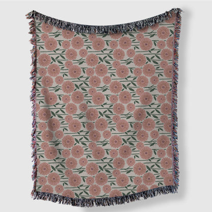 Pink Scandi Nordic Modern Floral Woven Blankets