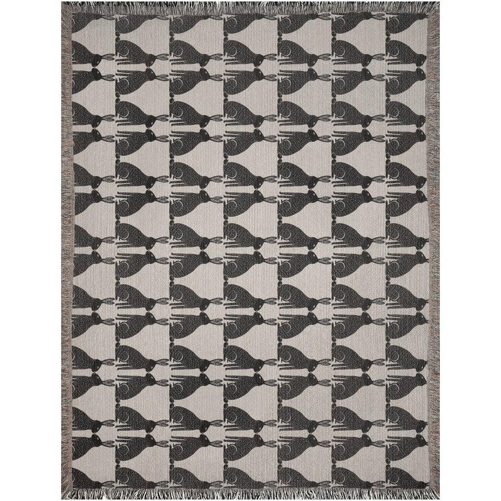 Black And Beige Rabbit Geometric Pattern Woven Blankets