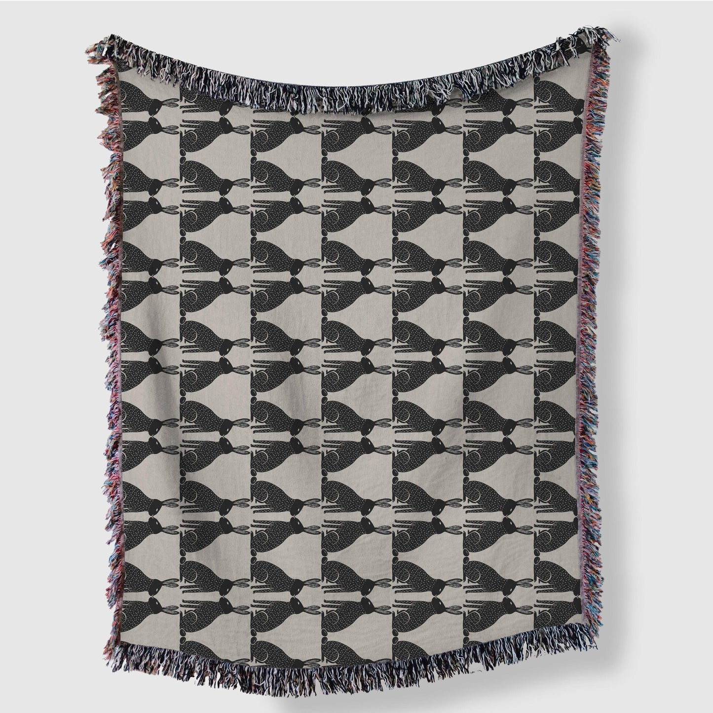 Black And Beige Rabbit Geometric Pattern Woven Blankets