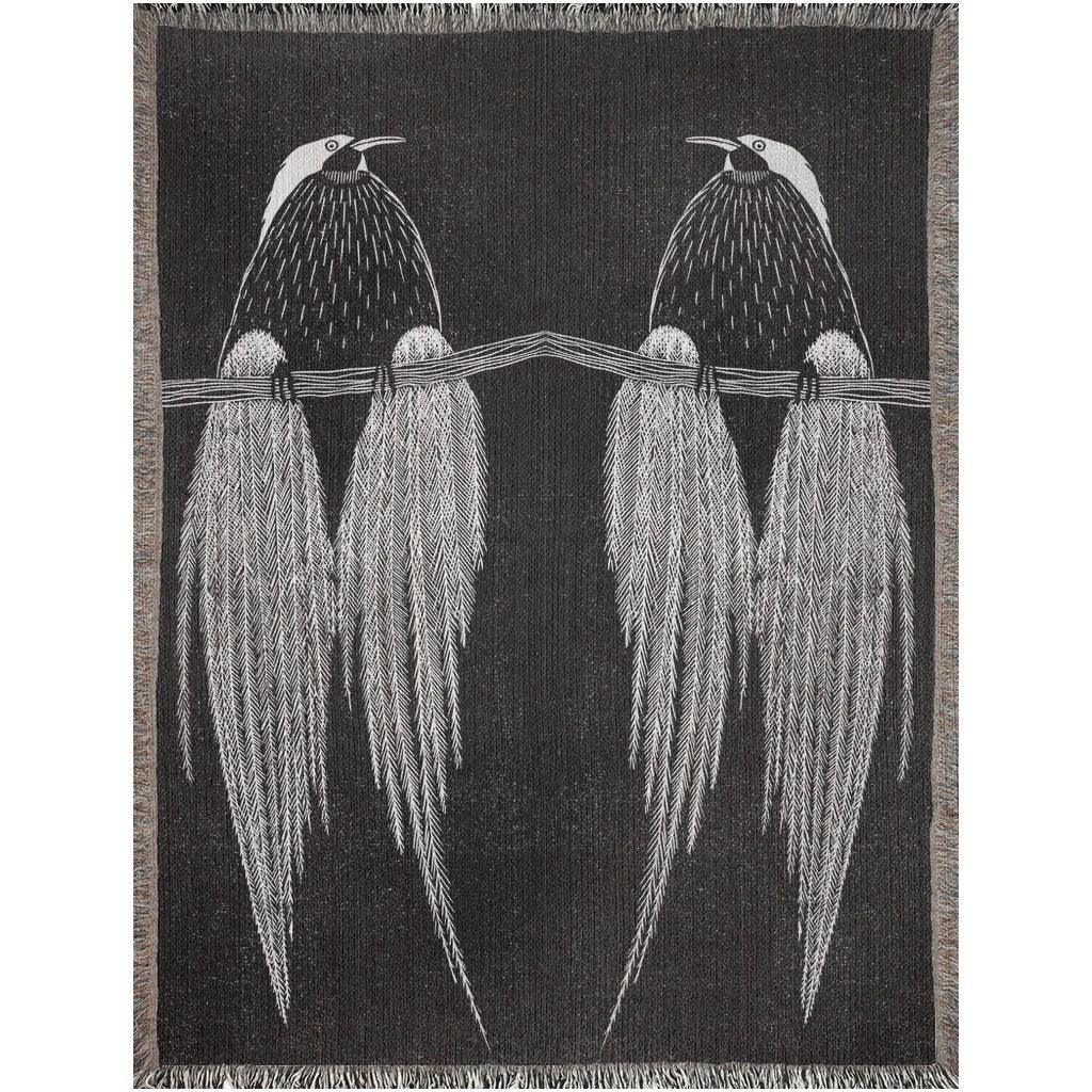 Bird Of Paradise 1920s Art Deco Black Woven Cotton Throw Blanket