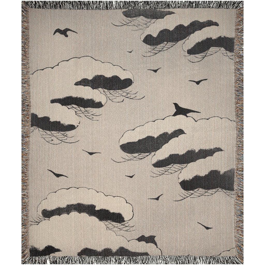 Birds And Clouds Vintage Woven Cotton Throw Blankets