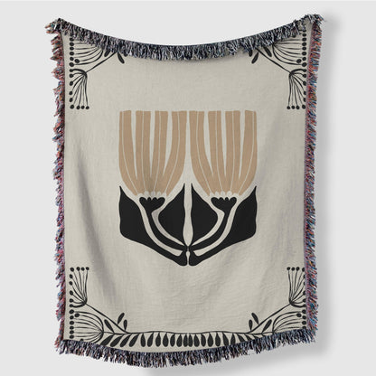 Beige And Black Matisse Framed Floral Woven Blankets