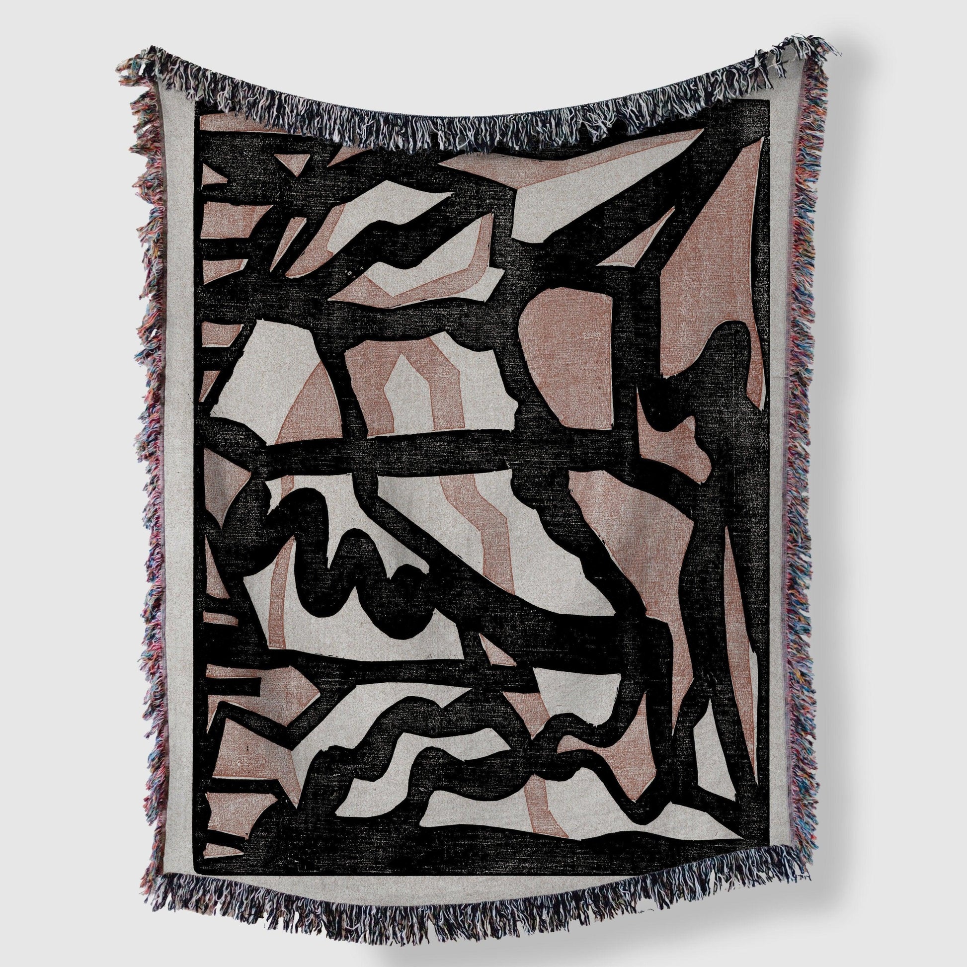 Pink Black Beige Abstract Modern Art Woven Cotton Throw Blankets