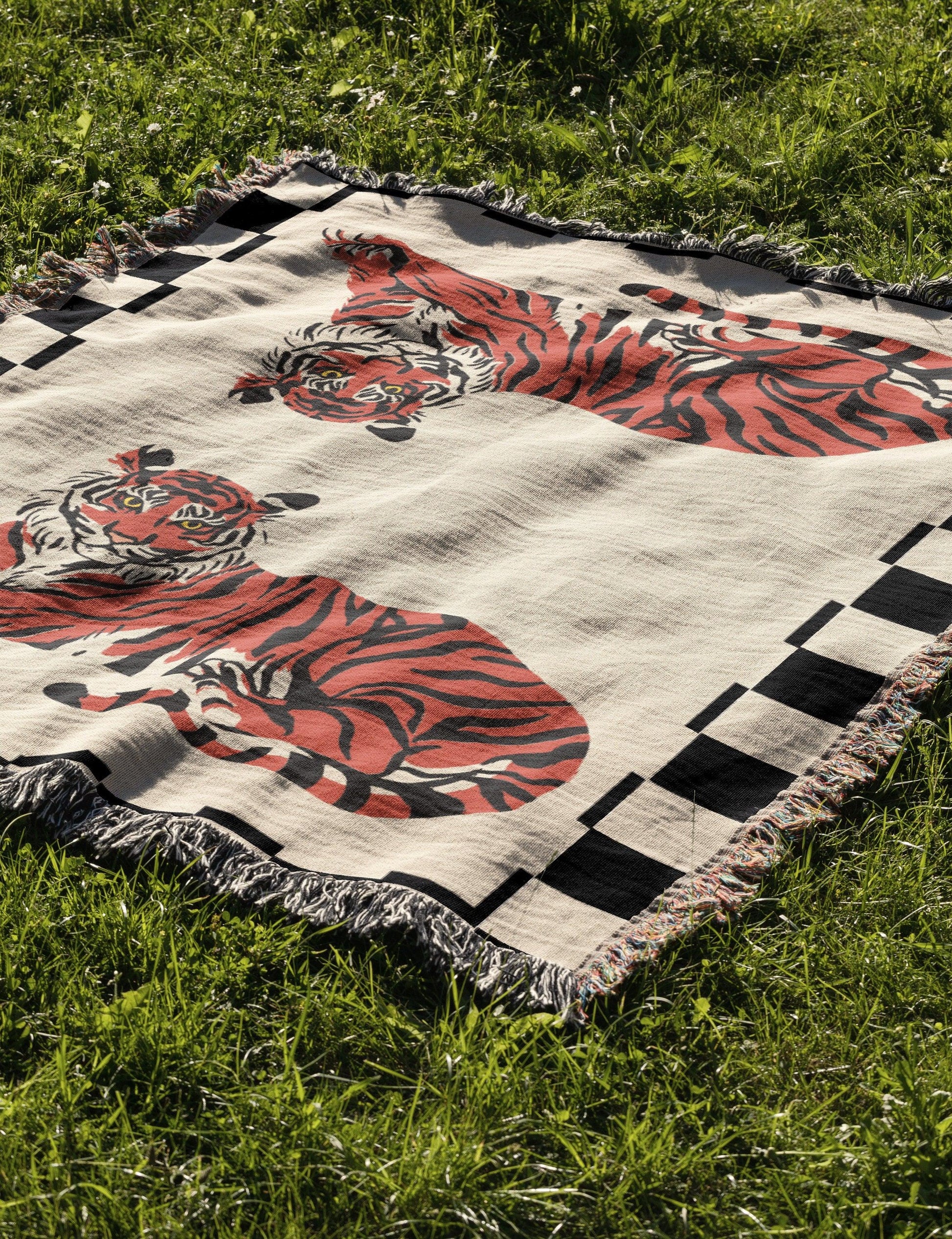 Checkered Pink Tiger Woven Blankets