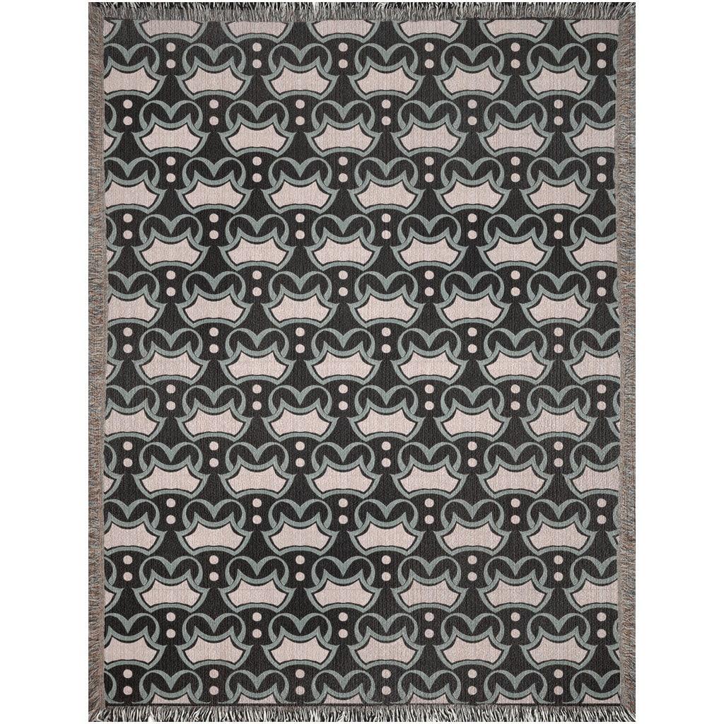 Black And Blue Art Deco 1920s Pattern Woven Cotton Throw Blankets