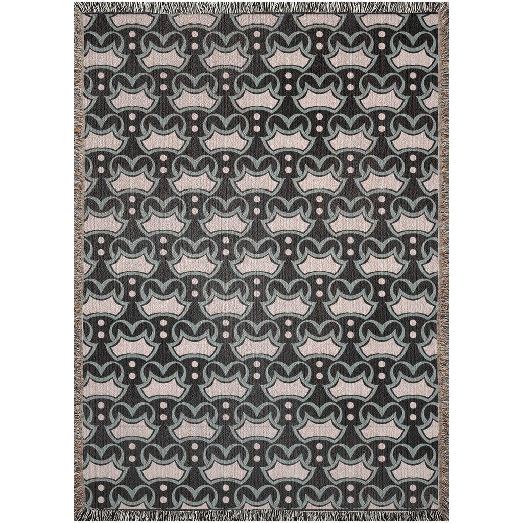 Black And Blue Art Deco 1920s Pattern Woven Cotton Throw Blankets