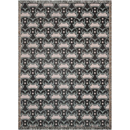 Black And Blue Art Deco 1920s Pattern Woven Cotton Throw Blankets