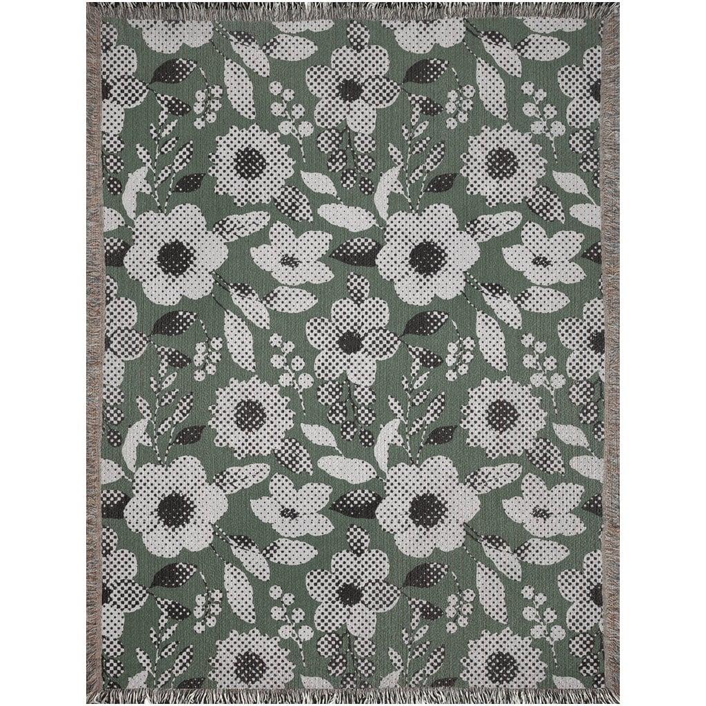 Green And Beige Halftone Flower Pattern Woven Cotton Throw Blankets