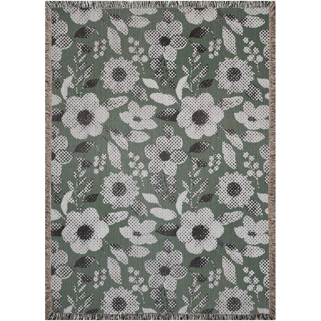 Green And Beige Halftone Flower Pattern Woven Cotton Throw Blankets