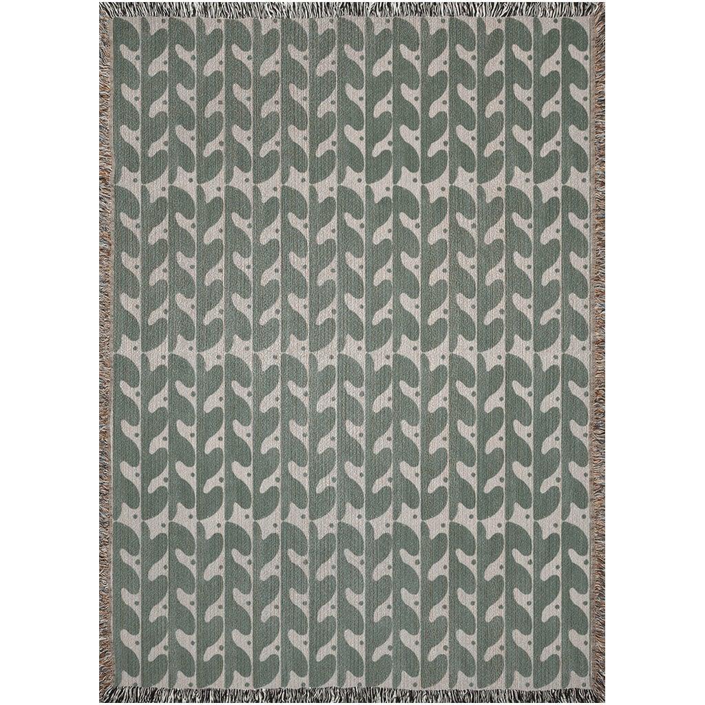 Bohemian Beige And Green Waves Woven Cotton Throw Blankets