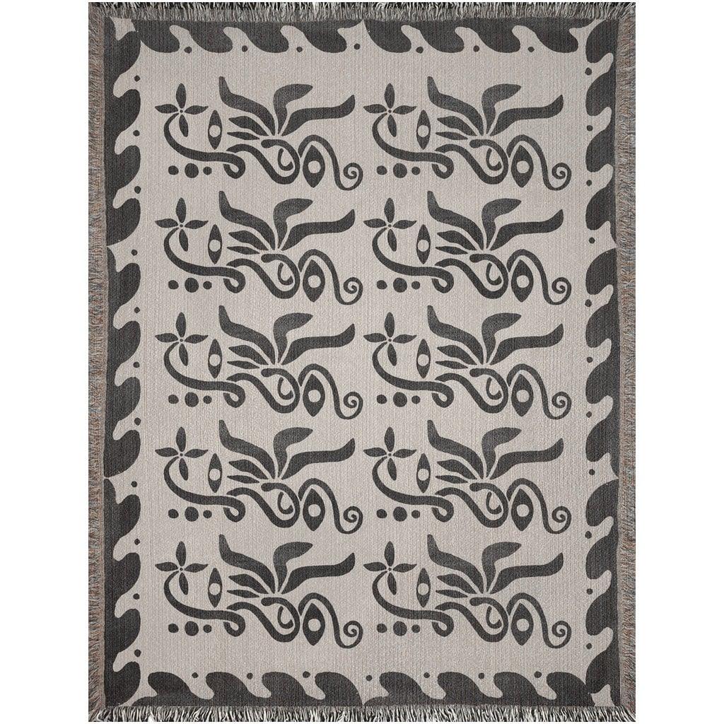 Black And Beige Wavy Abstract Design Woven Cotton Throw Blankets