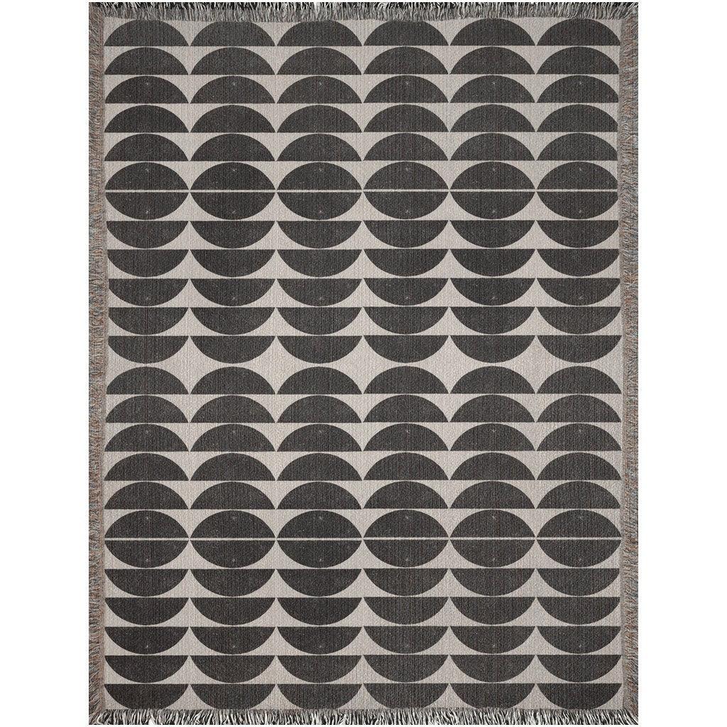 Geometric Modern Black And White Circles Bauhaus Woven Cotton Throw Blankets