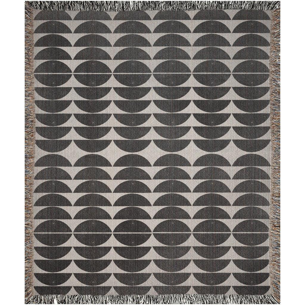 Geometric Modern Black And White Circles Bauhaus Woven Cotton Throw Blankets