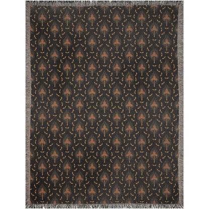 Dark Butterfly And Tree Vintage Pattern Woven Cotton Throw Blankets