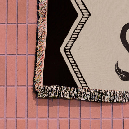 Black And Beige Art Deco Flamingo Woven Cotton Throw Blankets