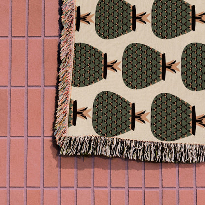 Art Deco Pineapple Fruit Print Woven Cotton Blankets