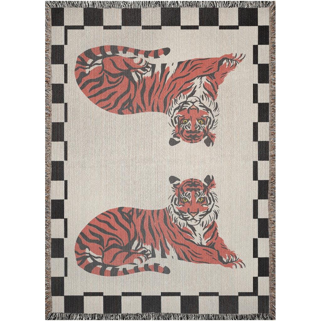 Checkered Pink Tiger Woven Blankets