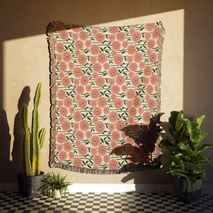 Pink Scandi Nordic Modern Floral Woven Blankets