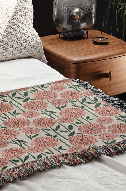 Pink Scandi Nordic Modern Floral Woven Blankets