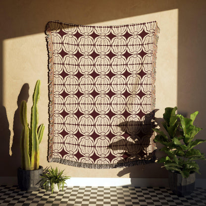 Maroon And Beige Matisse Flower Woven Cotton Blankets