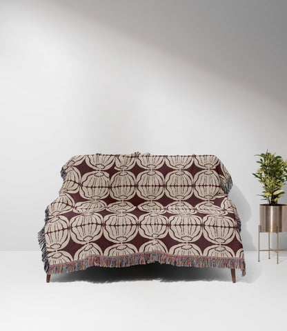 Maroon And Beige Matisse Flower Woven Cotton Blankets
