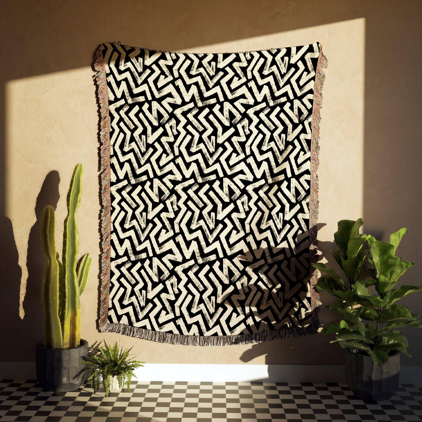 Modern Black And White Woven Blankets