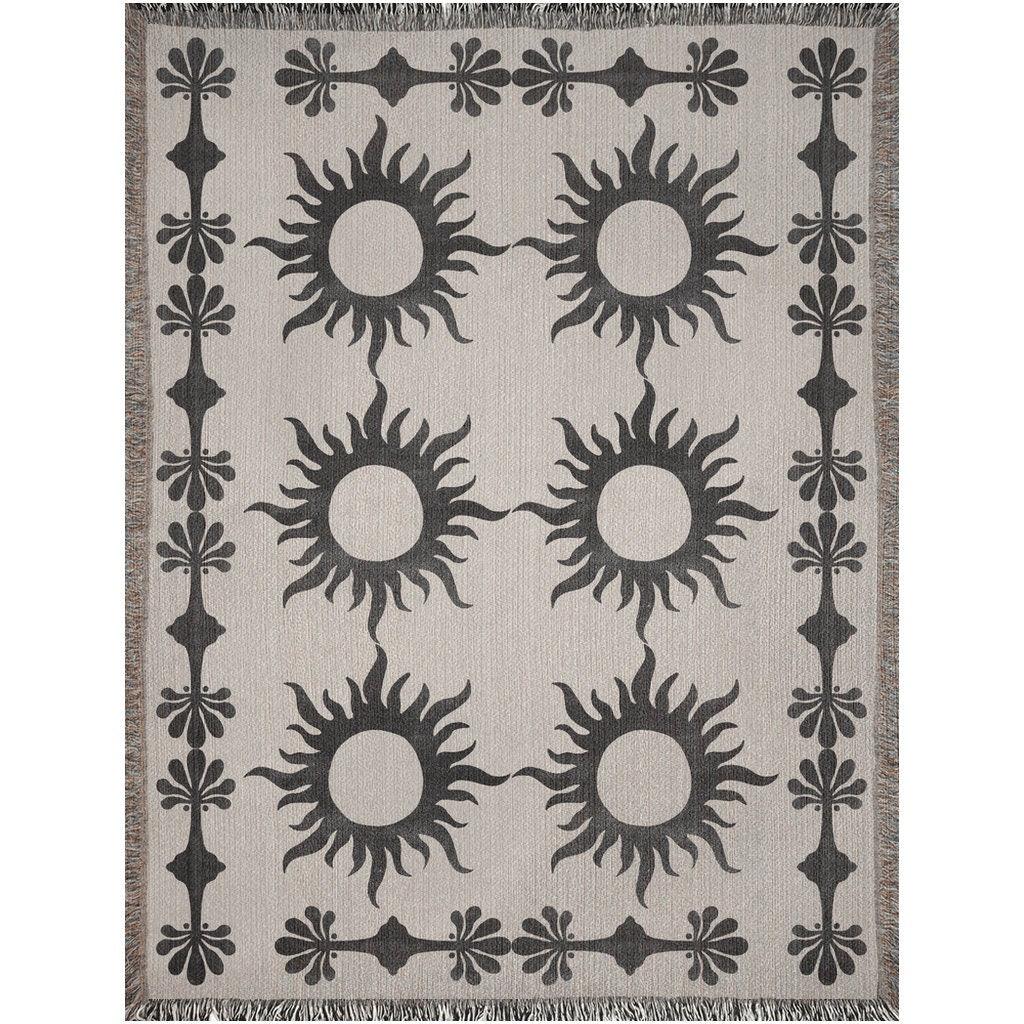 Black Beige Bohemian Sun Palm Tree Woven Cotton Throw Blankets