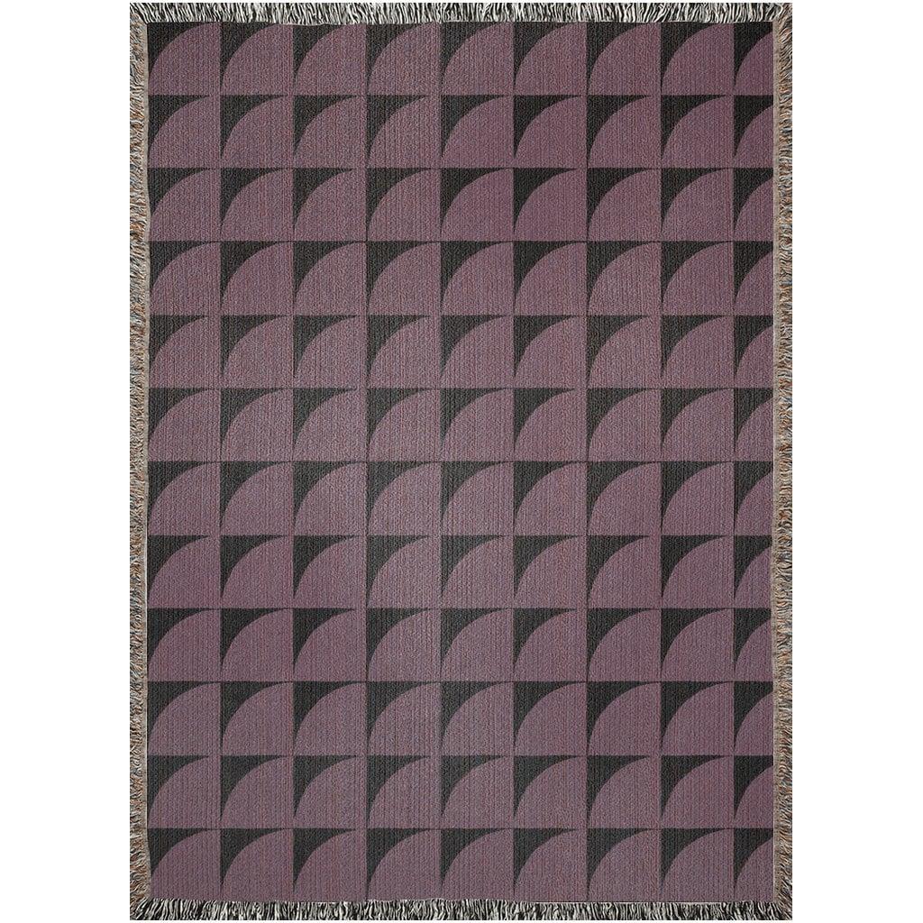 Purple And Black Abstract Mid Century Modern Woven Cotton Throw Blankets