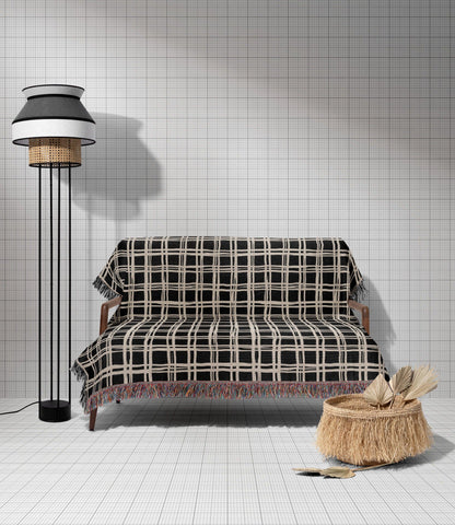 Black And Beige Plaid Woven Cotton Throw Blankets