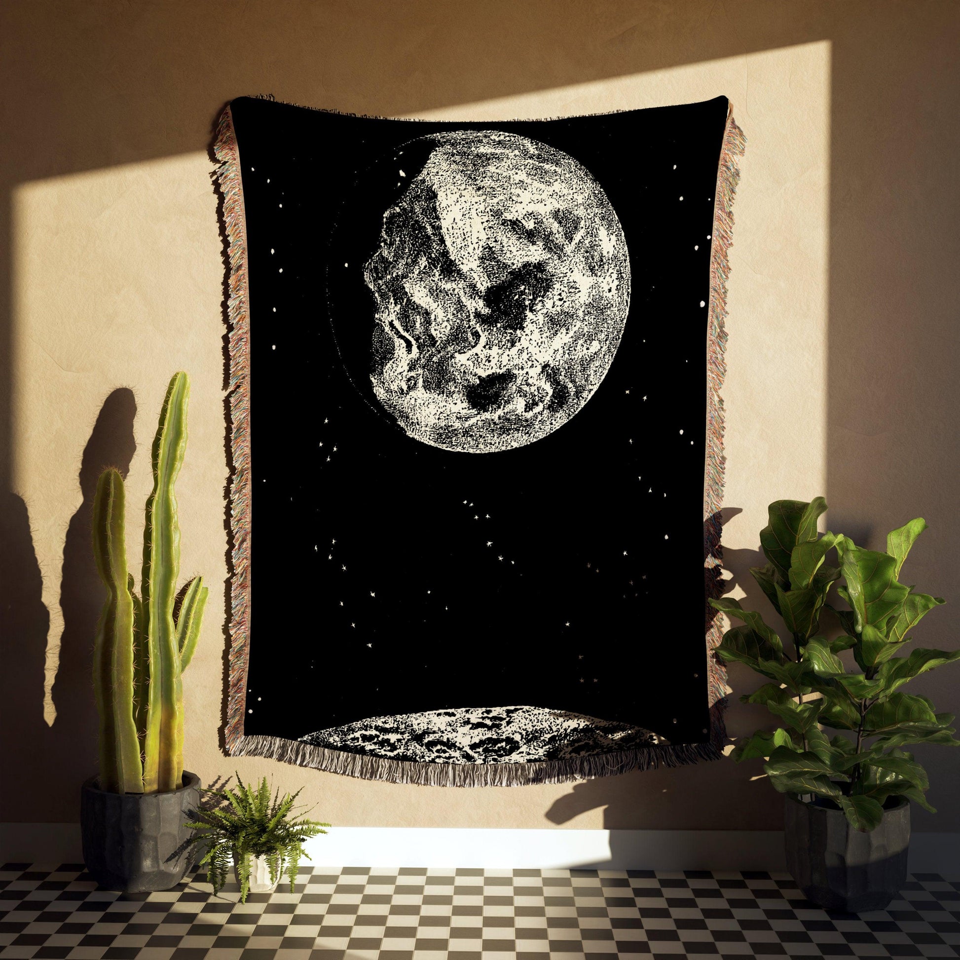 Vintage Moon Astronomy Woven Cotton Throw Blankets