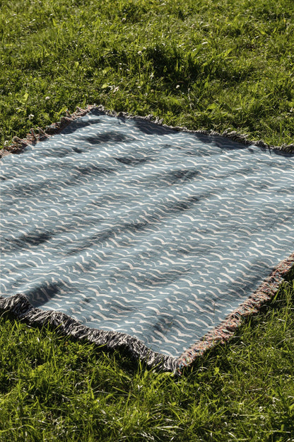 Baby Blue White Birds Modern Woven Cotton Throw Blankets