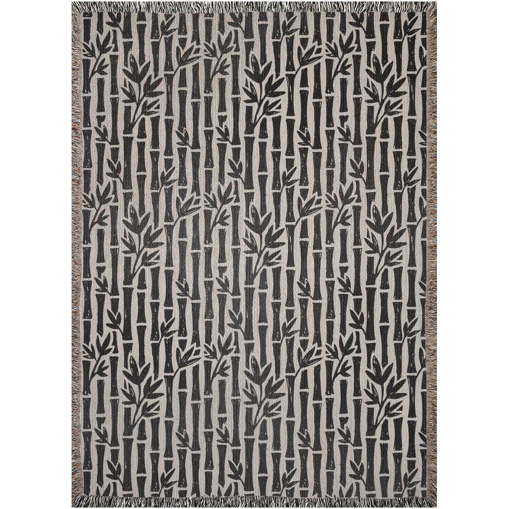 Black And Beige Bamboo Pattern Woven Cotton Throw Blankets