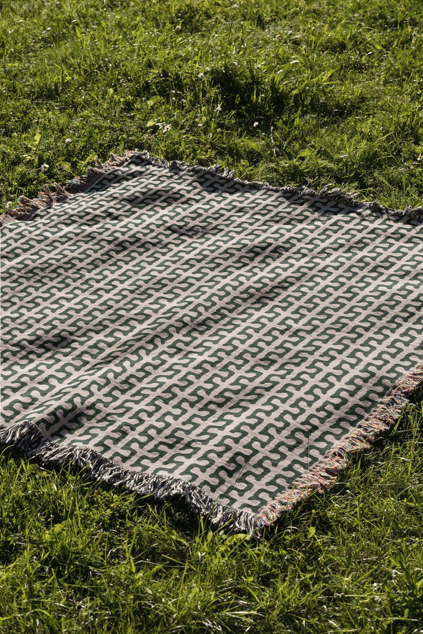 Green And Beige Mid Century Striped Woven Cotton Throw Blankets