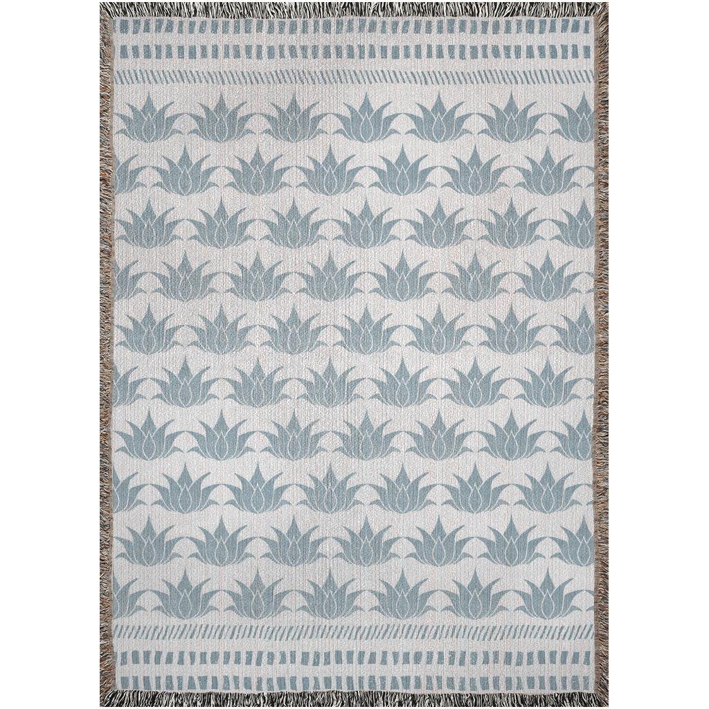 Blue Bohemian Lotus Floral Striped Woven Cotton Throw Blankets