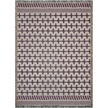 Purple Bohemian Floral Striped Woven Cotton Throw Blankets Woven Blankets