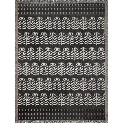 Black And Beige Floral Eye Bohemian Woven Cotton Throw Blankets